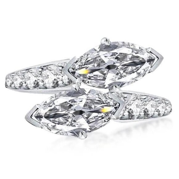 😍GORGEOUS 14K WHITE GOLD TWISTED DOUBLE MARQUIS TRENDY FASHION RING, K912